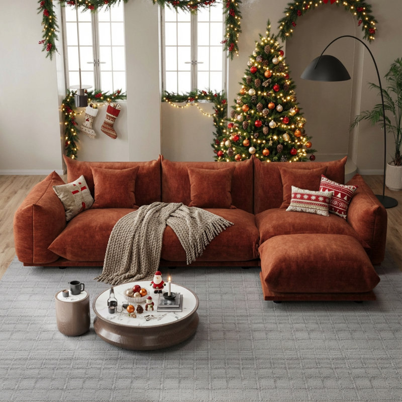 Canapé modulaire en chenille 4 pièces avec repose-pieds, canapé-lit modulaire réversible en tissu doux pour le salon, la chambre à coucher et le bureau