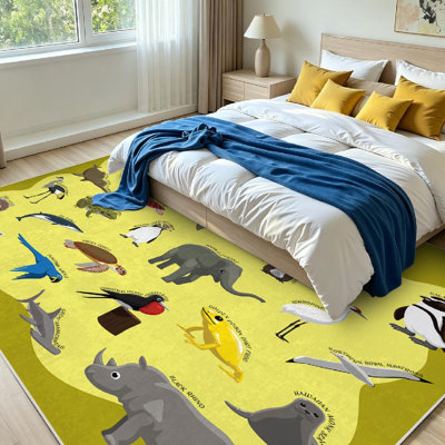 Tapis d'intérieur asiatique noir lavable à la machine, motif animaux de dessin animé.