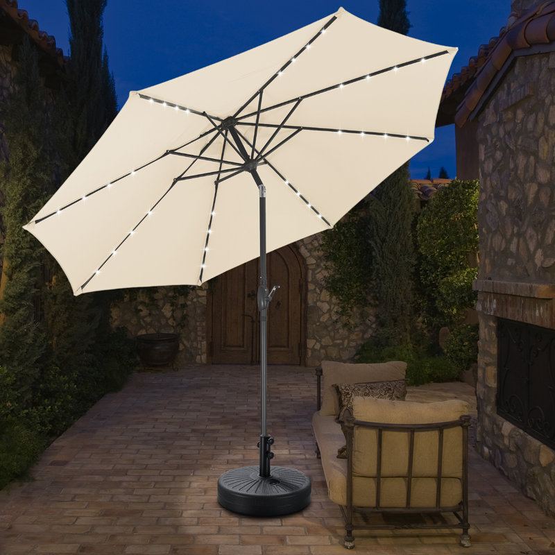 Parasol de marché illuminé 10 pi avec plage 8 côtes, Kaki