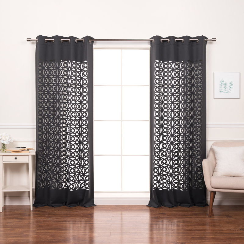 Aikeem Polyester Trellis Cutout Curtain Panel Pair, Dark Gray