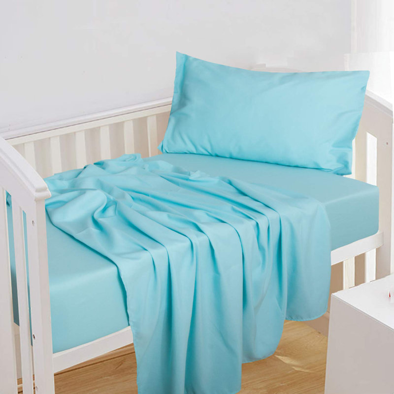 3 Piece Toddler Sheet Set, 1800 Brushed Microfiber Crib Sheet Set - NTBAY, Light Blue