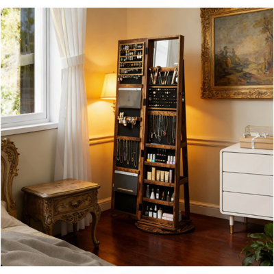 Vaste espace de rangement avec miroir, miroir pleine grandeur pivotant à 360 °, avec tablettes de rangement