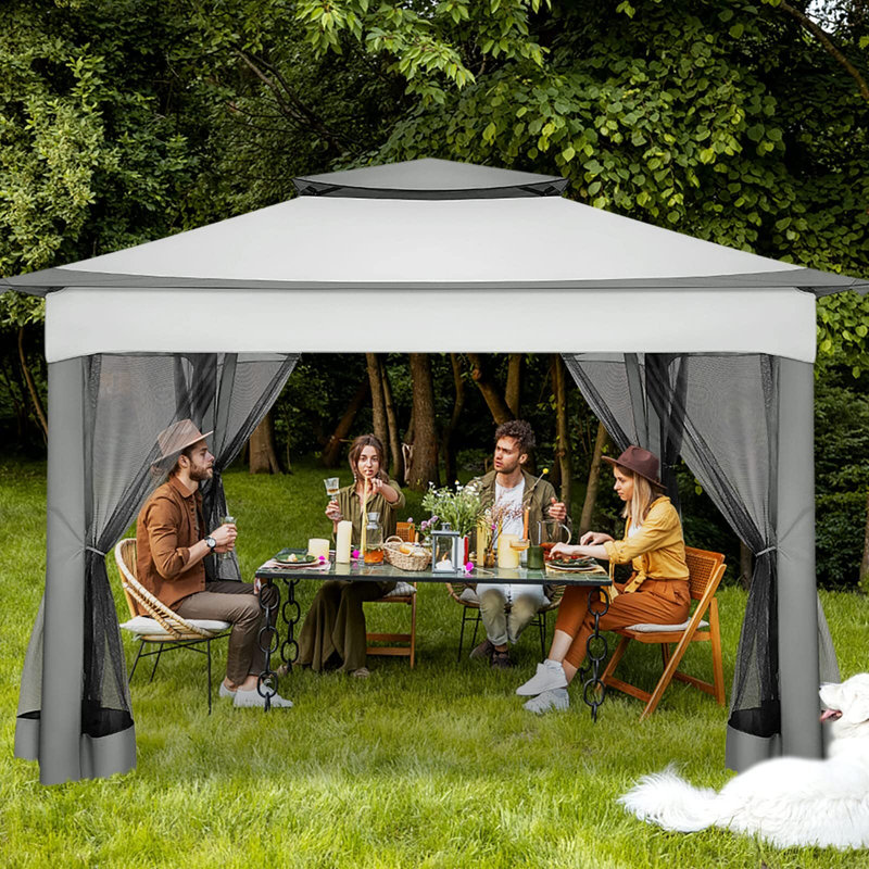 Pavillon de jardin escamotable 11 x 11 avec moustiquaire , Gris