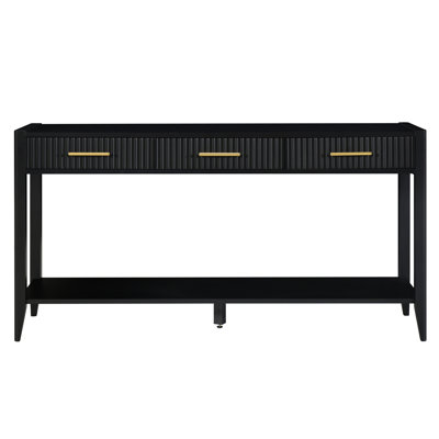 U_STYLE 60 - Inch Painted Console Table With 3 Drawers, Wooden Entryway Table Featuring Storage Shelf, A Farmhouse - Style Sofa Table Excellent For Enhancing Both Aesthetics And Functionality In Living Room, Hallway, Entryway, Foyer, And Corridor (Black)