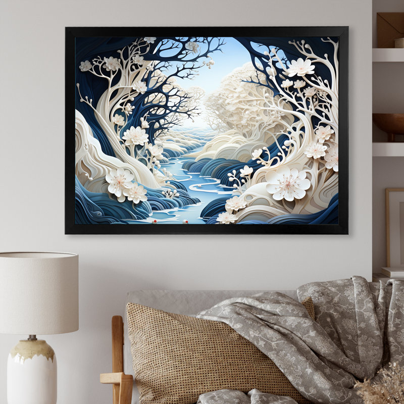 «White and Blue River Collage - Lakes and Rivers», reproduction d'art mural, H 24 po x l 32 po x P 1 po
