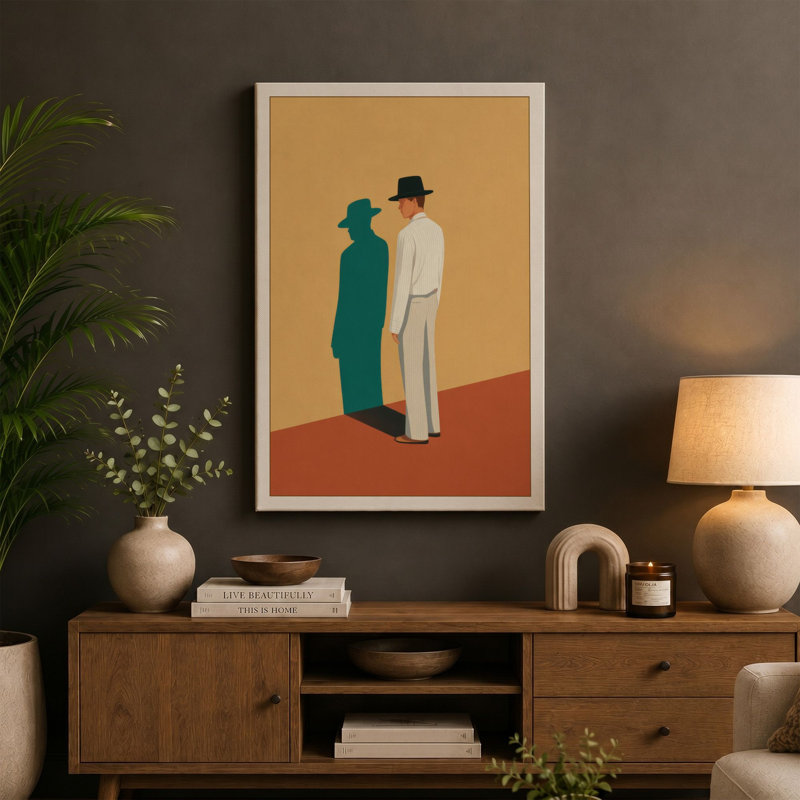 Two Figures in Profile Minimalist 1 Piece Wrapped Canvas Wall Art, 36x24 - 91.4 x 61.0 cm, Terracotta Border