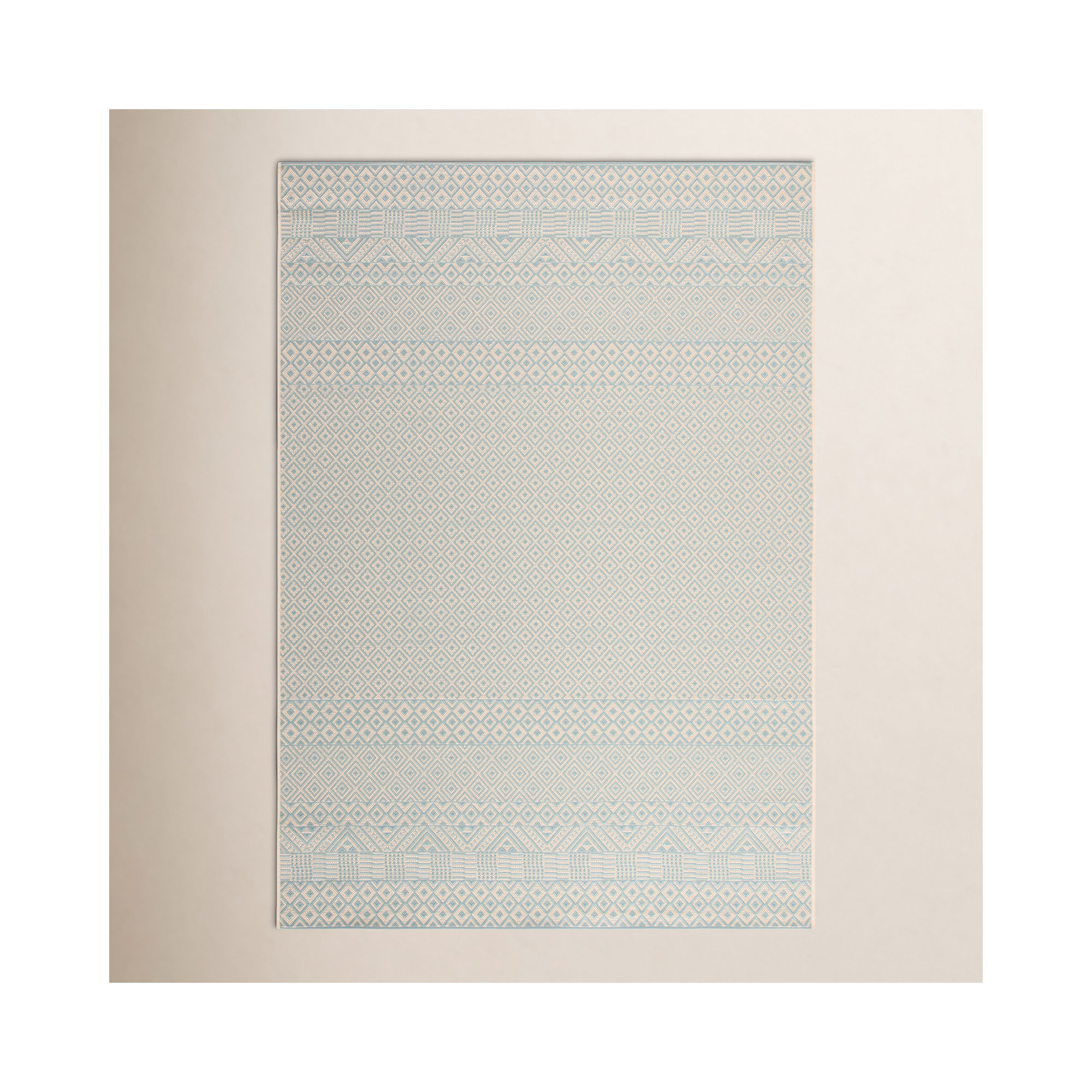 Lenwood Geometric Beige/Aqua Indoor / Outdoor Area Indoor/Outdoor Area Rug, Rectangle 9' x 12'
