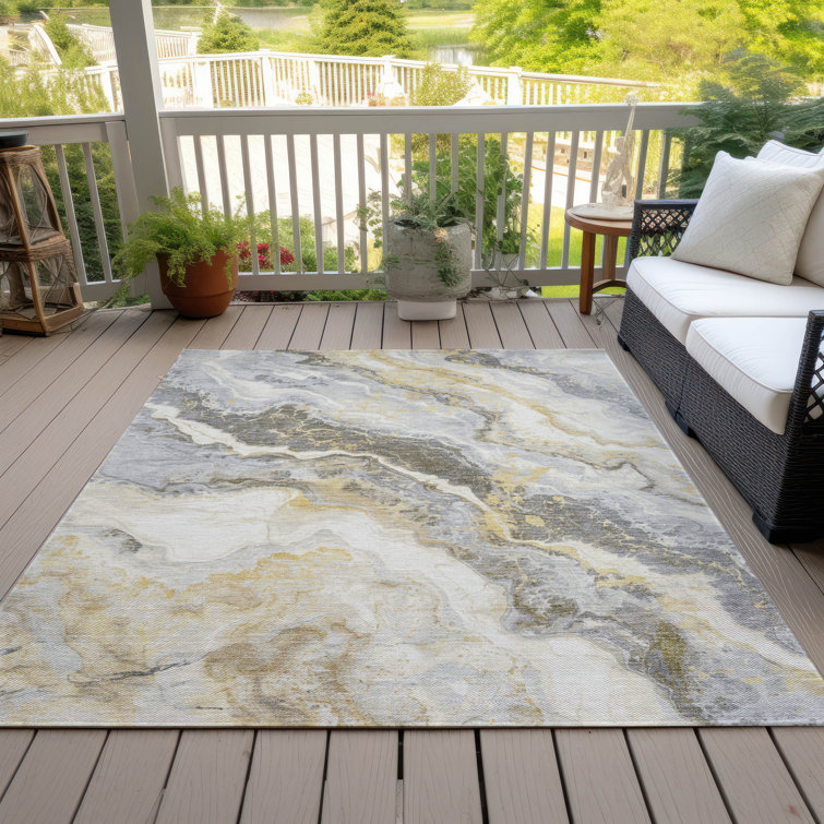 Machine Washable Indoor/Outdoor Cinead ACN1709 Gold Rug