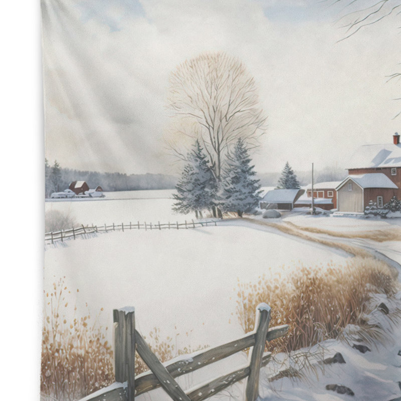 Oklahoma Farm In Winter Polyester Tapestry, 32" H x 39" W