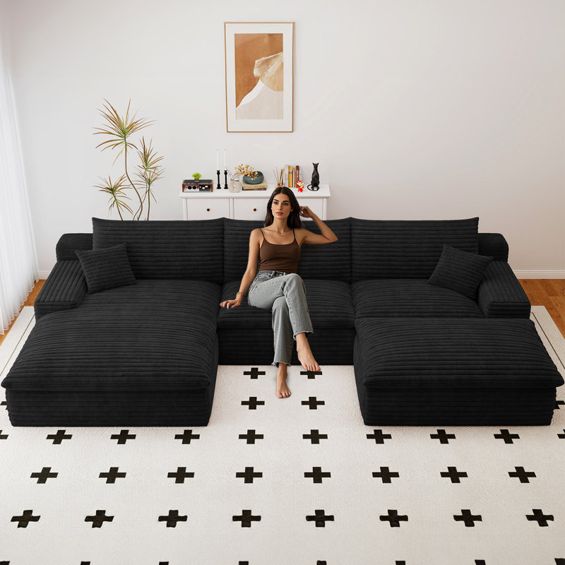 Boneless 107" Cloud Sectional Couch with U-Shaped Chaise,Corduroy Viral Boneless Sofa with Ottoman,Memory Foam Couches in a Box with Deep Seat for Living Room,No Assembly Required