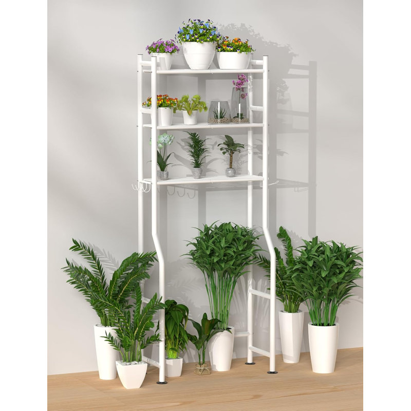 Over The Toilet Storage With 4 Towel Hooks, 3-Tier Freestanding Bathroom Shelves, Metal Over Toilet Storage Shelf With Paper Holder, Above The Toilet Shelf For Bathroom Storage