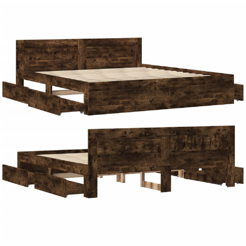 Storage Bed, Super King (6'), Smoked Oak
