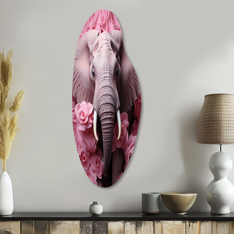 Éléphant, art mural asymétrique en métal incurvé, H 38 po x l 15 po