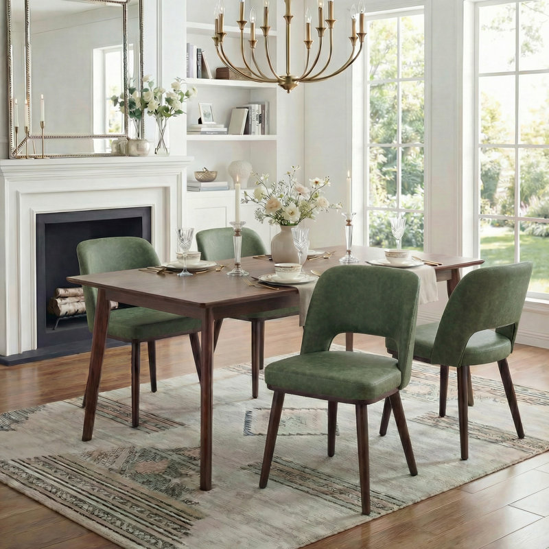 Mason Upholstered Faux Leather Side Dining Chair With Solid Wood Legs , 4, Green