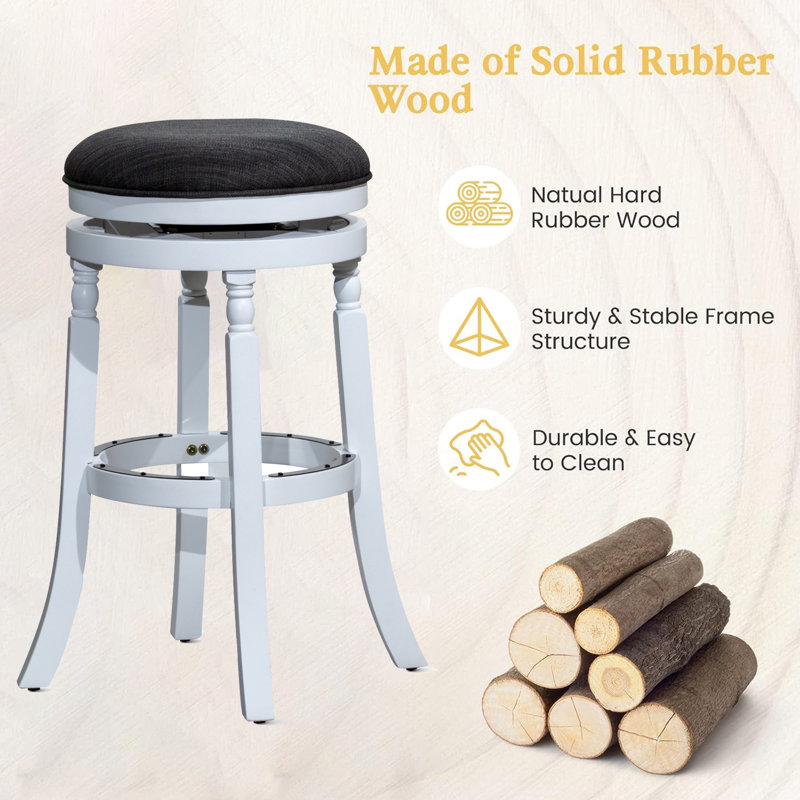 Yannakeas Swivel Upholstered Counter Stool with Solid Wood Frame, Charcoal, Bar Stool (30” Seat Height, White