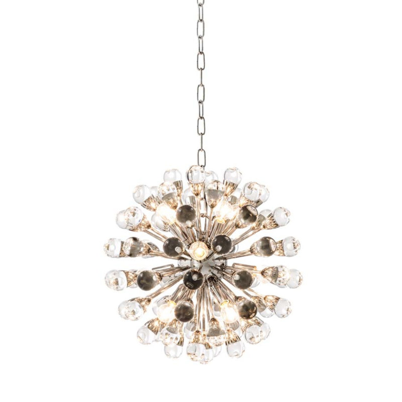 Lustre sphérique Spoutnik 12 lumières Antares, Nickel, H 79 po x l 20 po x P 20 po