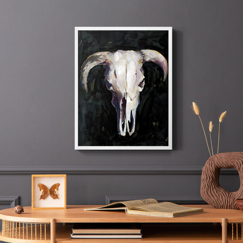 Horned Skull I, reproduction encadrée - bois massif, Blanc, H 14 po x l 11 po