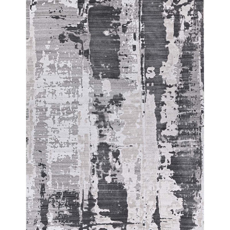 Tapis gris anthracite noué à la main, Rectangle 8 pi x 10 pi