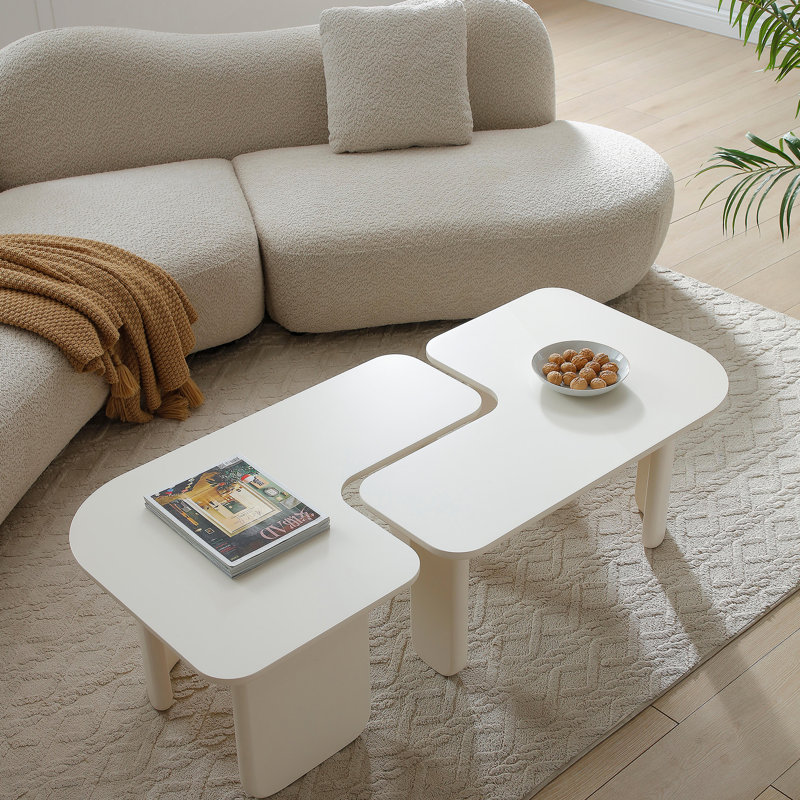 Table basse modulaire 2 pièces, table d'appoint, tables d'angle pour salon, Blanc
