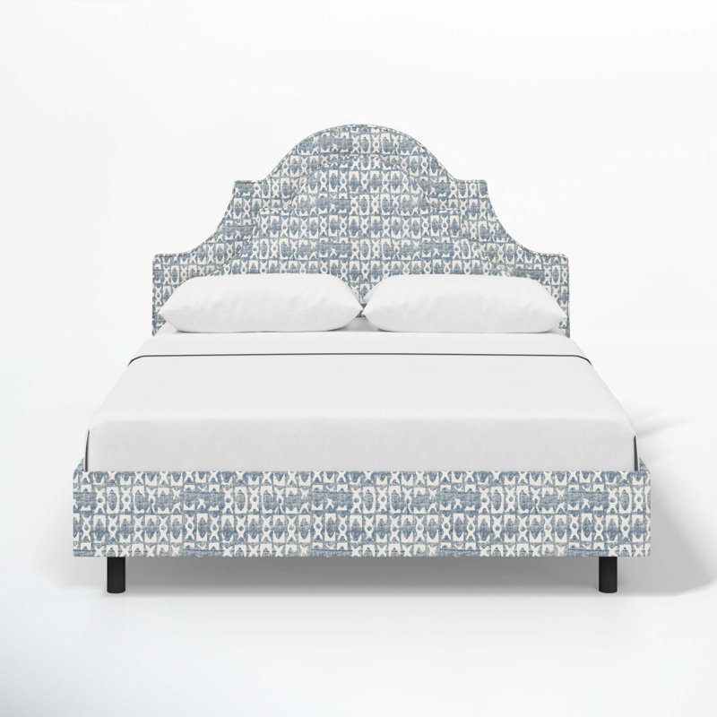 Knipe Upholstered Scalloped Bed, King, Texture Block Blue
