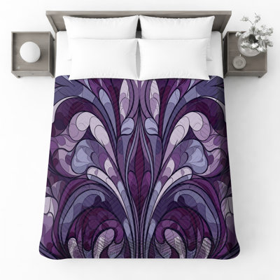 Intricate Purple Damask Quilted Bedspread All Sizes