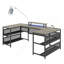 Bureau en forme de U avec support de moniteur à bande DEL pour prises de courant, bureau en L avec tablette de rangement, bureau de jeu pour bureau à domicile, rétro