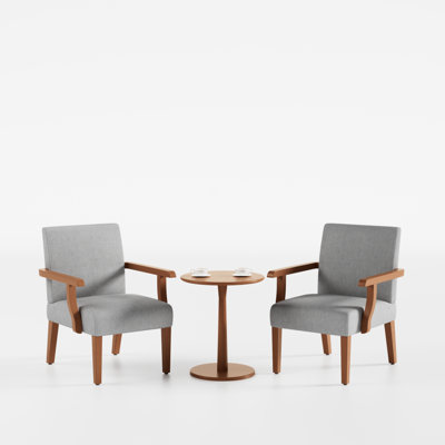 Fabric Accent Arm Chair Set Of 2 With Round Wood Table