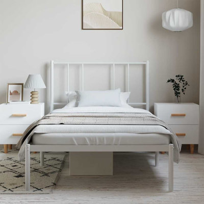 Camika Metal Bed Frame with Headboard & Slats, No Mattress, Easy Assembly