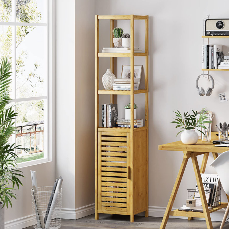 Grande armoire de rangement avec porte à volets et 3 tablettes, Naturel