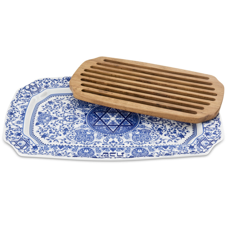 Spode Judaica Challah Tray W/Wd Insert 17.5"