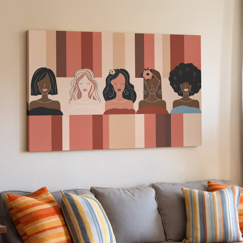 Reproduction d'art sur toile, "Illustration abstraite vibrante" mettant en vedette quatre personnages féminins divers