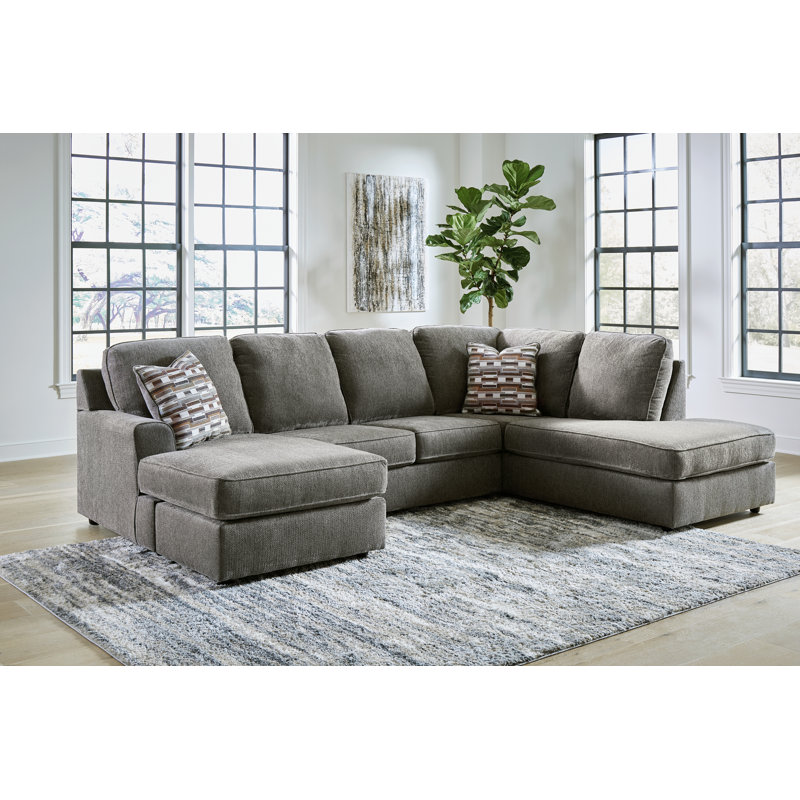 Canapé modulaire 2 pièces avec méridienne O'Phannon, Orienté à gauche (vu de face), Polyester gris