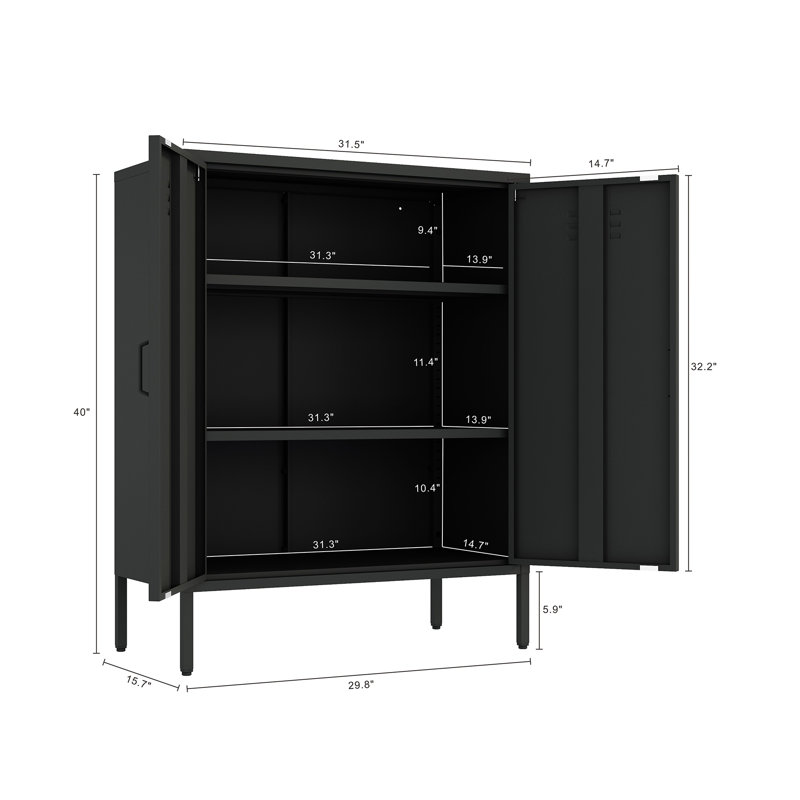 2-Piece Bargale Accent Cabinet and Storage Cabinet with 8 Adjustable Shelves, Black