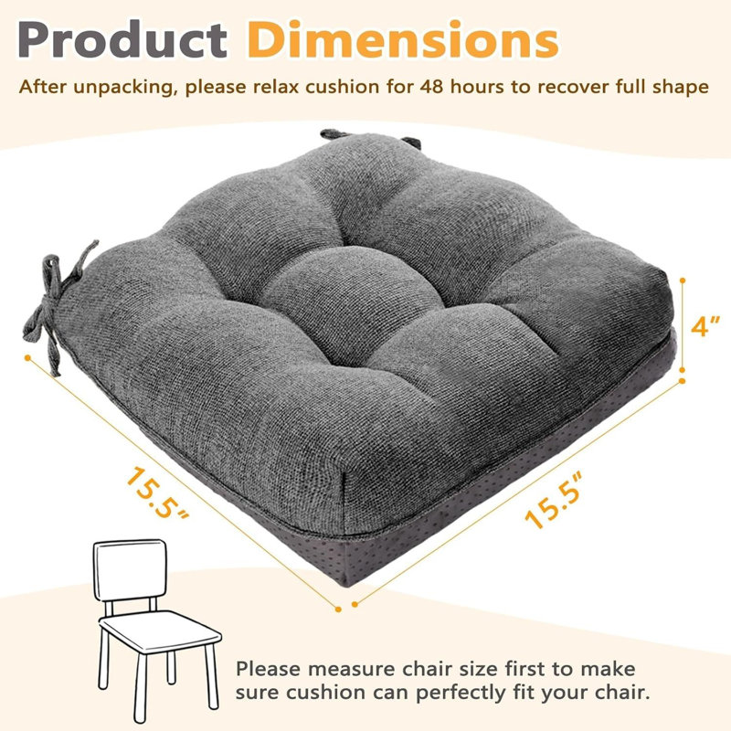 Dining Chair Cushions Set Of 4 Memory Foam 15.5 Inch Grey