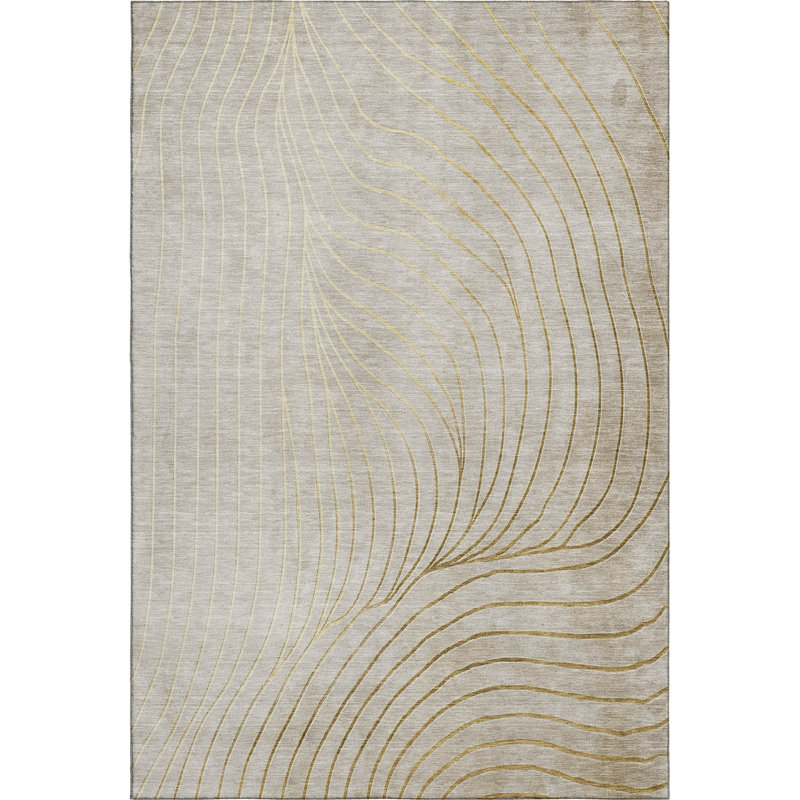 Premium Machine Washable Mayfield AMF2107 Swirls Rug, Beige, 9' x 12'