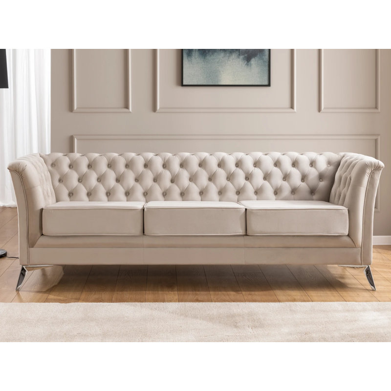 Whitby 3 Seater Velvet Sofa, Chrome, Beige