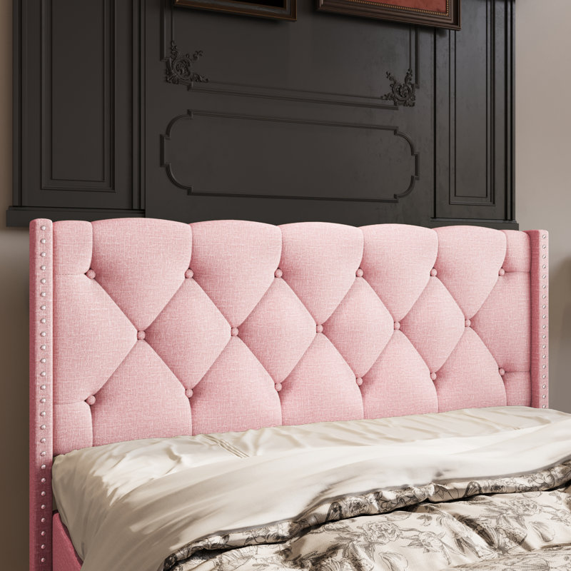 Queen Tufted Low Profile Storage Upholstered Wingback Bed - 2 Drawers
