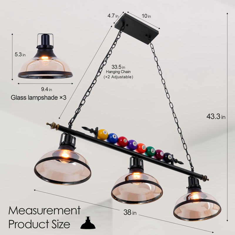 3-Light Billiard Pendant Light with Smoked Glass Shades