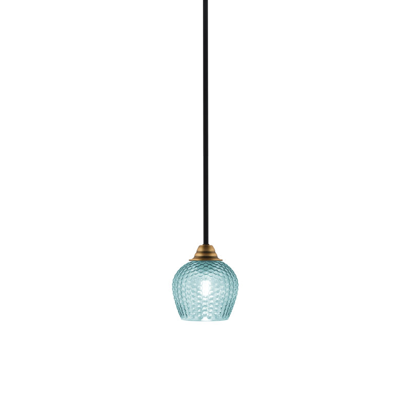 Mini-luminaire suspendu en verre turquoise mat 6 "Paramount, Sarcelle, Noir mat / laiton