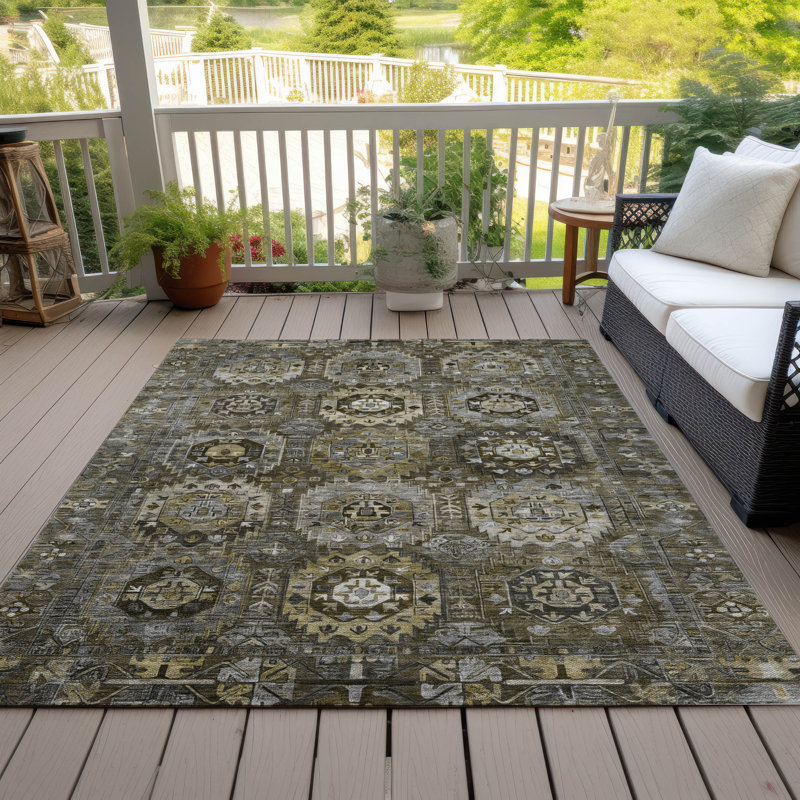 Machine Washable Indoor/Outdoor Xhevrie Mocha Rug, Rectangle 10' x 14'