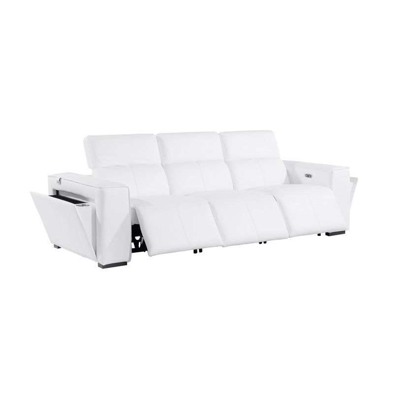 Top Grain Italian Leather Modular Power Triple Reclining Sofa With Power Headrests, White