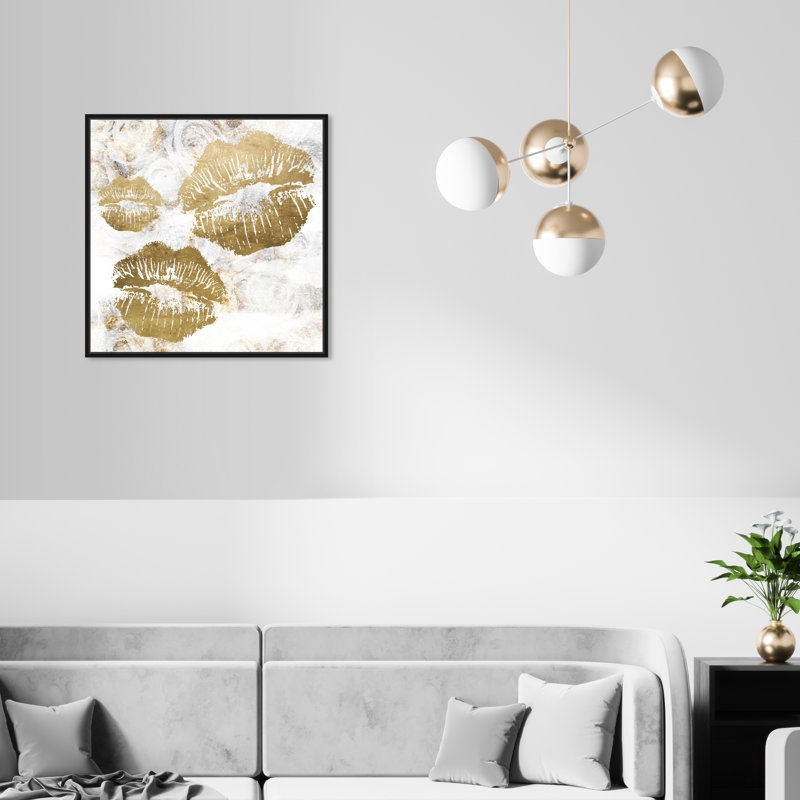 Baisers dorés et roses - Impression sur toile, Toile avec cadre noir, H 20 po x l 20 po