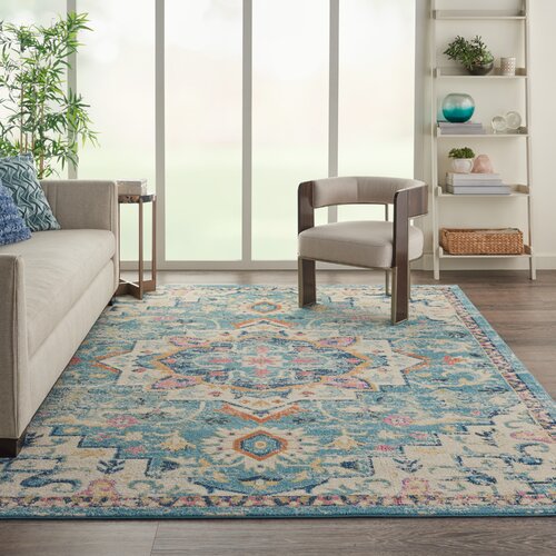 Langley Street Verda Performance Light Blue/Beige Rug & Reviews | Wayfair