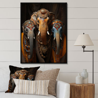 Art asiatique, éléphants thaïlandais sur toile
