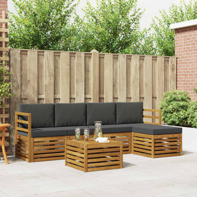  Ensemble de canapé 6 pièces en bois d'acacia naturel et anthracite massif