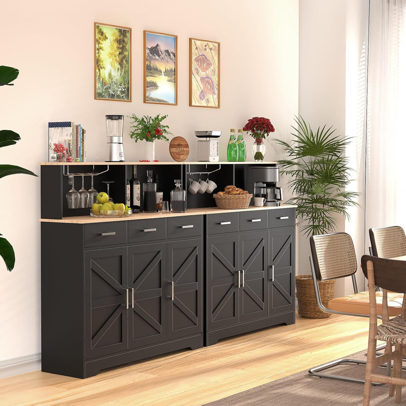August Grove® Buffet Cabinet with Storage,47" Sideboard with 3 Drawers and Movable Laminate, Black
