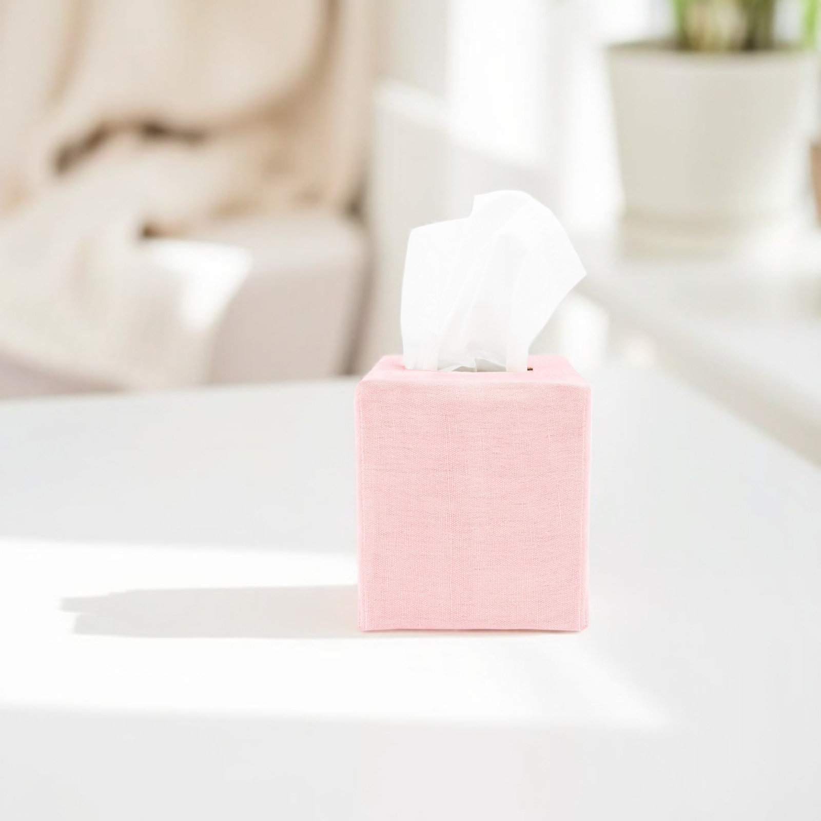 PILLOWPIA Stonewashed Linen Tissue Box Cover, Dogwood