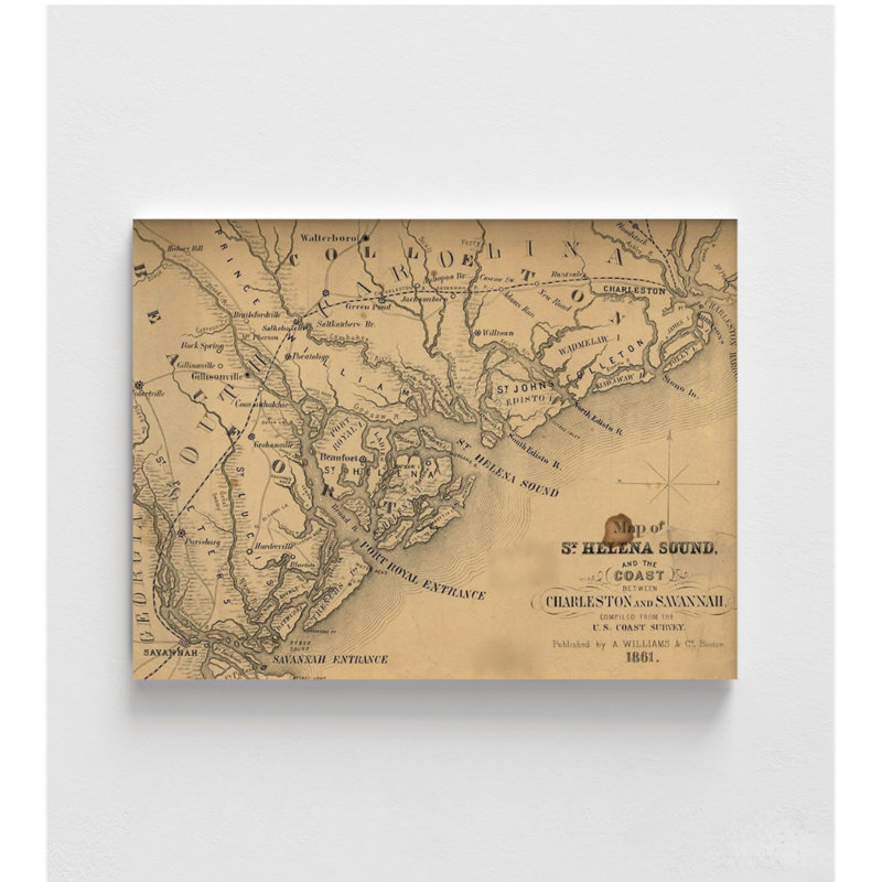 St Helena Sound et la côte entre Charleston et Savannah, 1861, décor d'auberge antique, art mural d'entrée ancienne, idée de rénovation de bureau