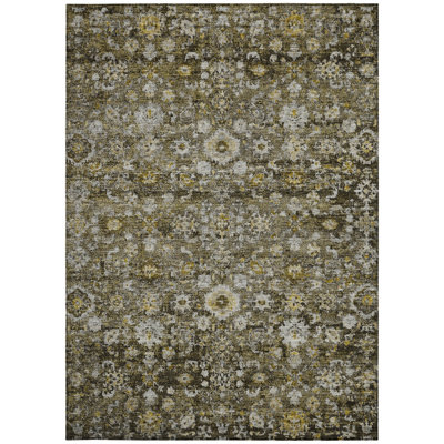 8' X 10' Brown And Beige Oriental Washable Indoor Outdoor Area Rug