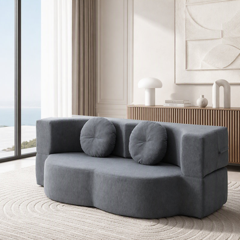 Canapé-lit 2 en 1 pliant en mousse avec coussin - sans assemblage, Gris